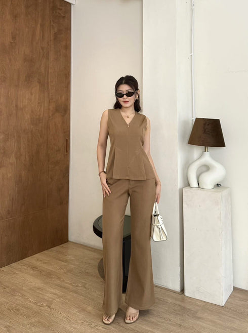 V-Neck Sleeveless Vest With Trousers sets